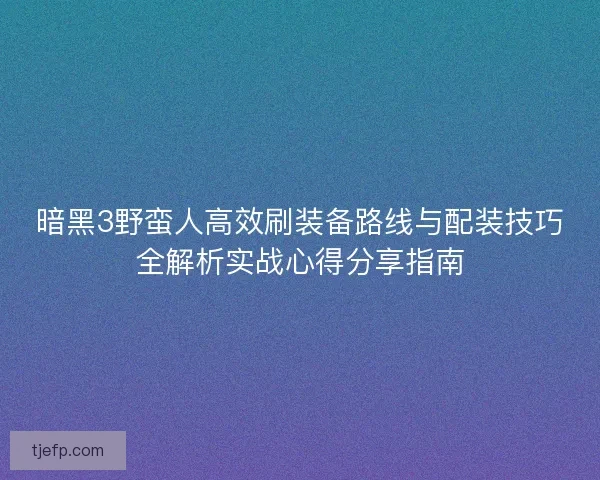 暗黑3野蛮人高效刷装备路线与配装技巧全解析实战心得分享指南